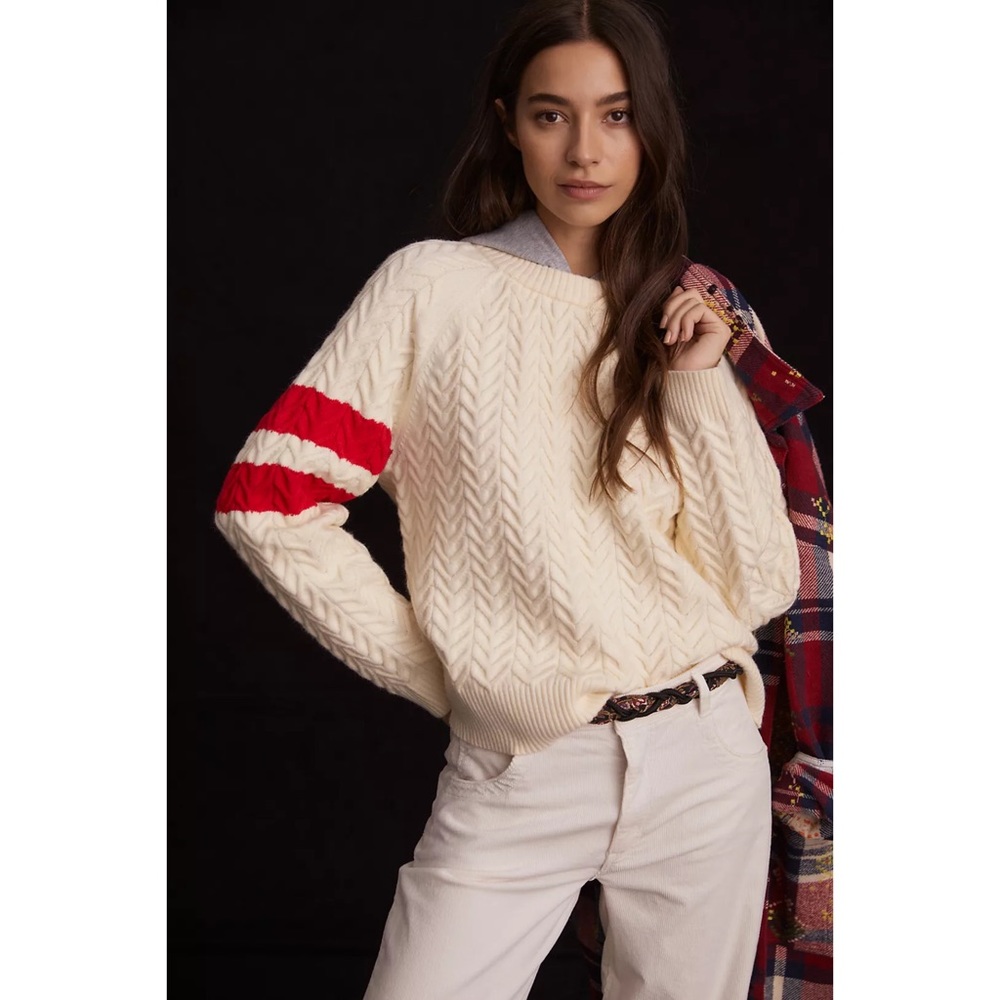 Anthropologie Central Park West Striped Cable-Knit Sweater Hoodie NWT Size Large - Picture 2 of 8